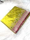 Mashru katan saree in bright green color with beautiful pallu and blouse