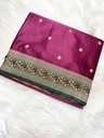 Mashru katan saree in magenta color with green meenakari border