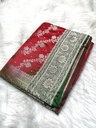 Banarasi mashru katan saree in red green combination with stone work