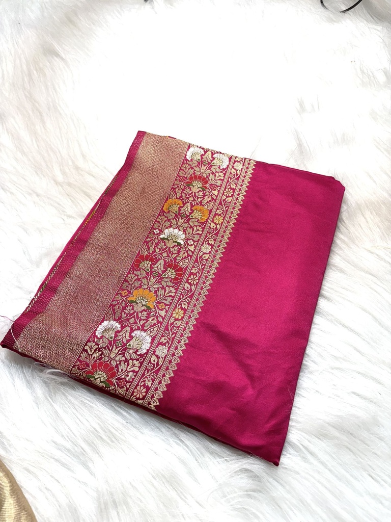 Mashru katan saree in rani pink color