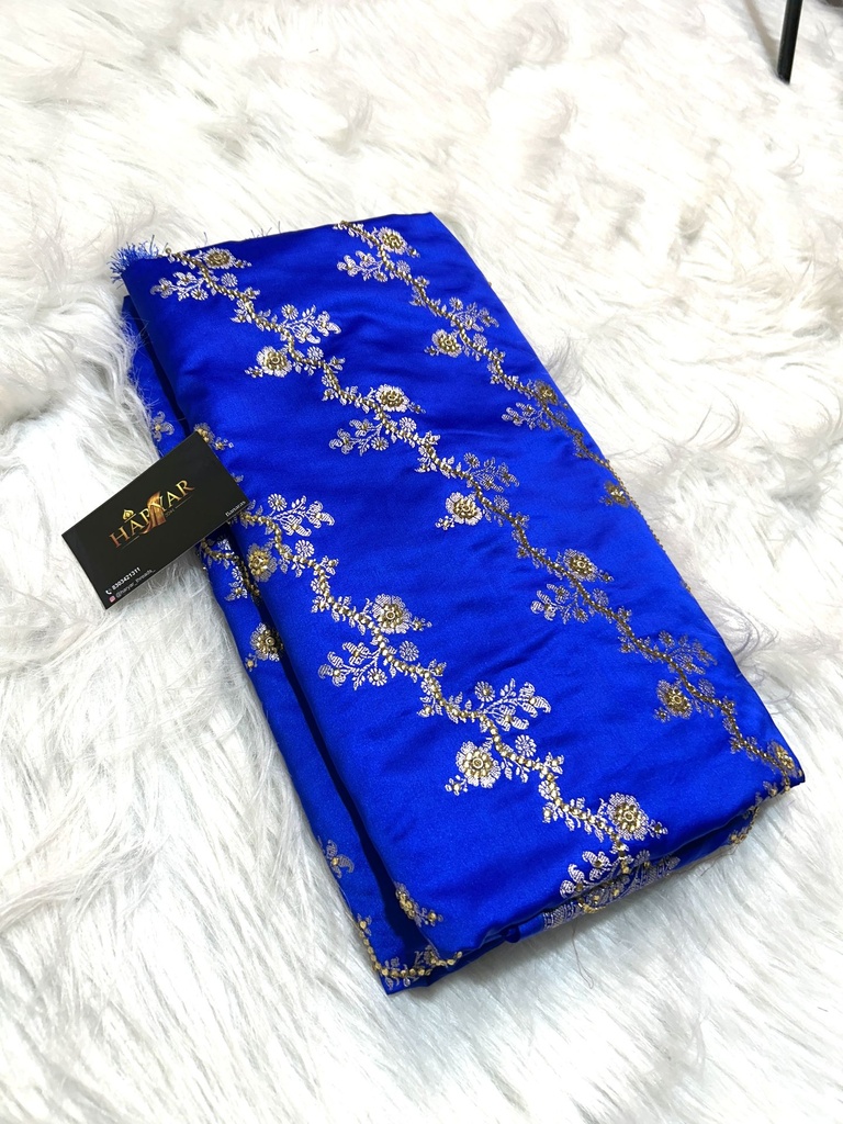 Banarasi mashru katan saree in royal blue shade with stone work