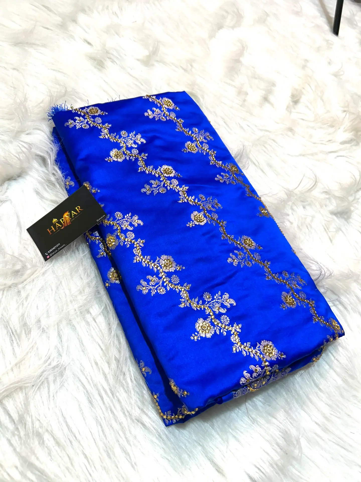 Royal blue Mashru katan stone work