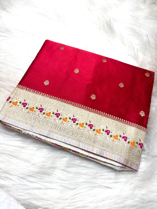 mashru katan saree in red and cream color combination