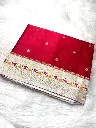 mashru katan saree in red and cream color combination