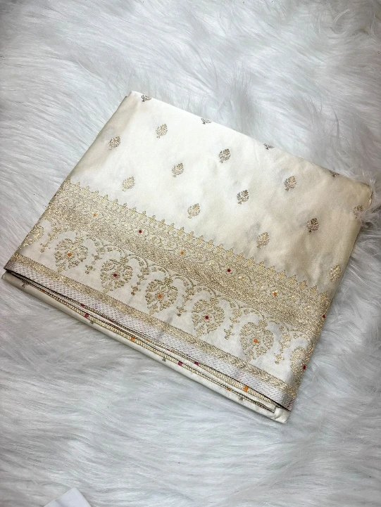 mashru katan saree in cream shade