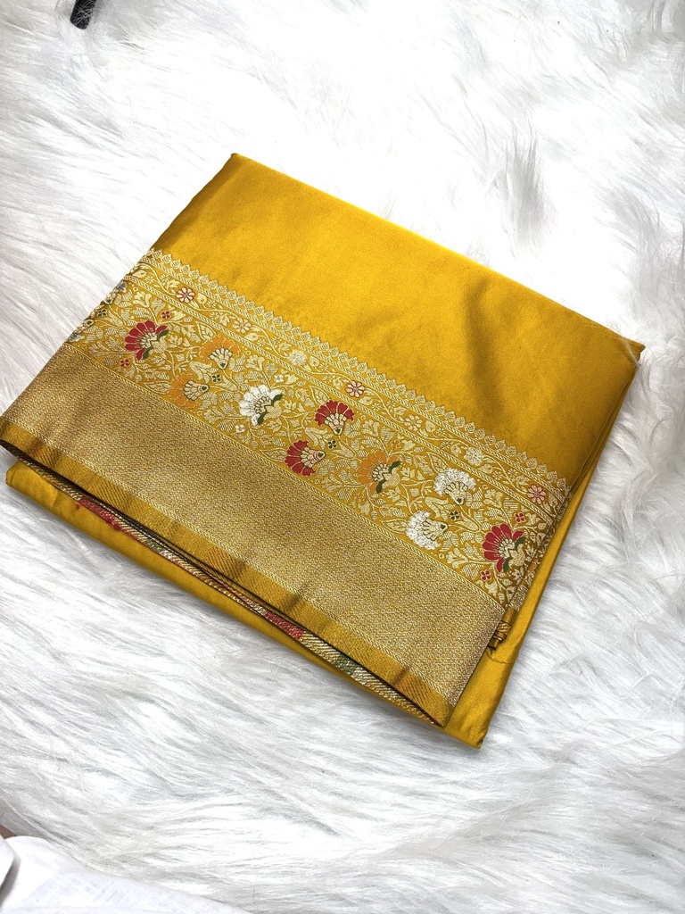 Mashru katan saree in yellow shade